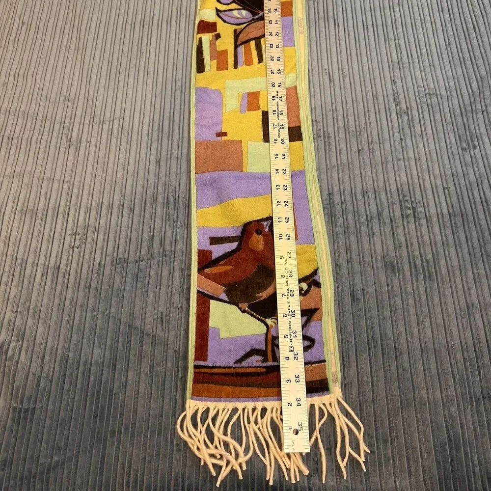 Emilio Pucci 100% Cashmere Scarf With Birds Dragonfly Cherries 7”x 68”